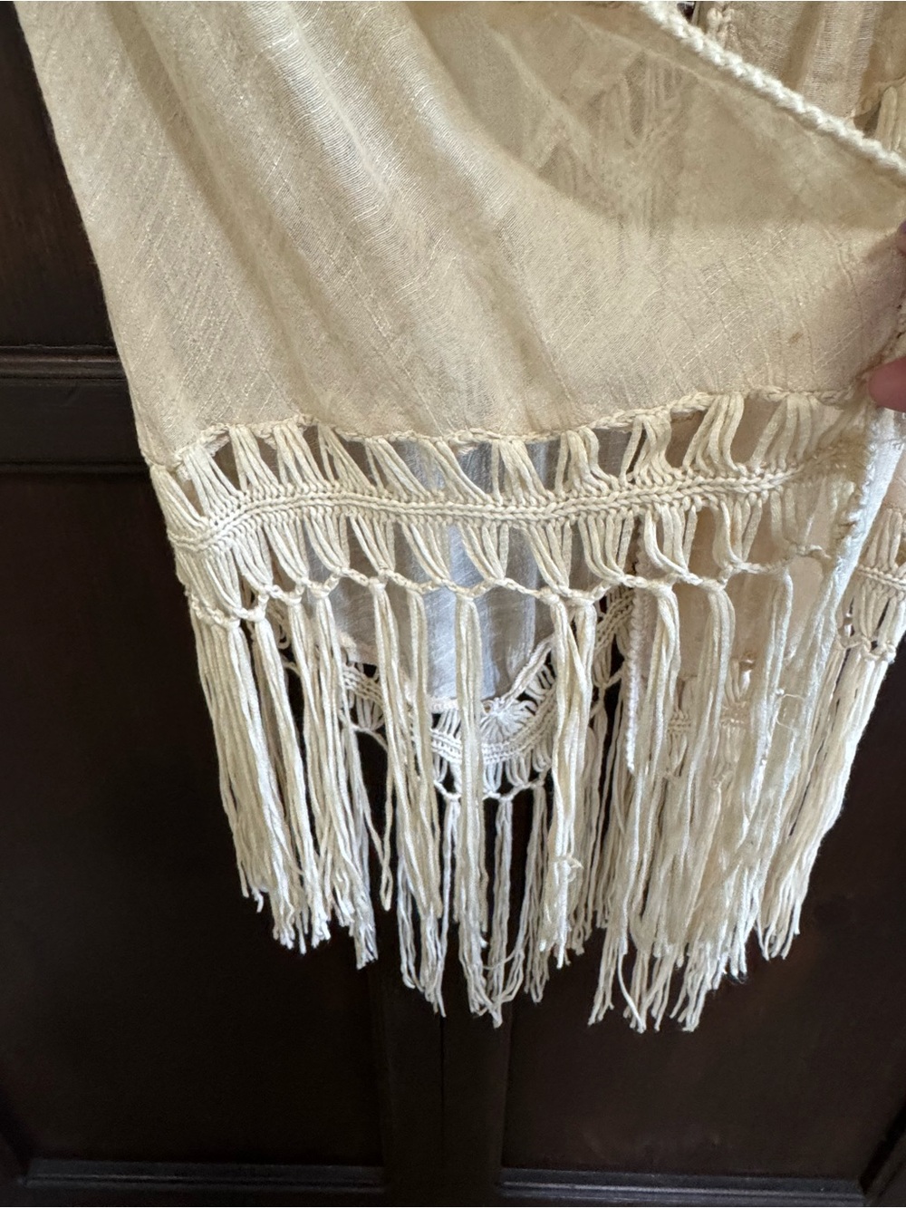 Daytrip Boho Crochet Fringe Vest - Cream Vintage Style Vest Size Small - Picture 3 of 8